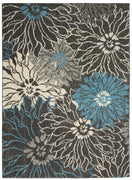 5’ x 7’ Charcoal and Blue Big Flower Area Rug
