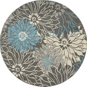 8’ Round Charcoal and Blue Big Flower Area Rug