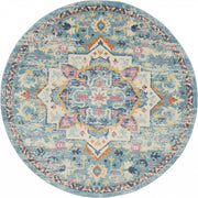 8’ Round Light Blue and Ivory Distressed Area Rug