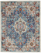 5’ x 7’ Ivory and Blue Floral Motifs Area Rug