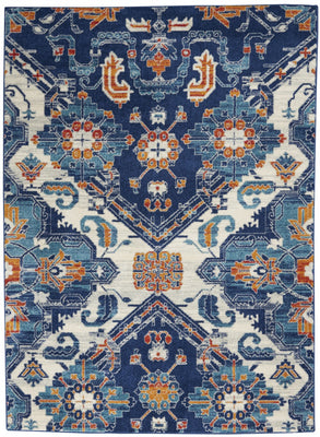 5’ x 7’ Blue and Ivory Persian Patterns Area Rug