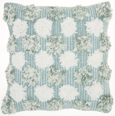 Floral Textured Blue and White Throw Pillow