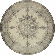 8’ Round Ivory and Gray Pale Medallion Area Rug