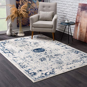4’ x 6’ Navy Blue Distressed Floral Area Rug