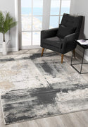 2’ x 4’ Cream and Gray Abstract Patches Area Rug
