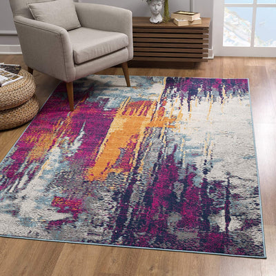 8’ x 11’ Gray and Magenta Abstract Area Rug