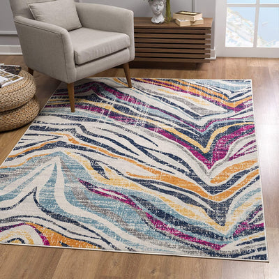 8’ x 11’ Blue and Gold Zebra Pattern Area Rug