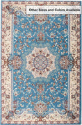 8’ x 11’ Blue and Cream Embellished Area Rug