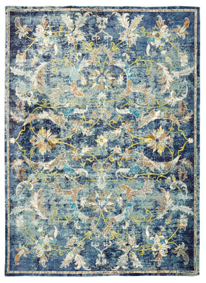 4’ x 6’ Blue and White Jacobean Pattern Area Rug
