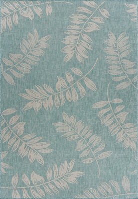 8’ x 10’ Teal and Ash Sprigs Indoor Outdoor Area Rug