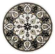 7’ Round Gray and White Floral Medallion Area Rug