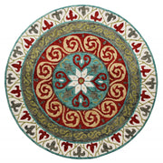 7’ Round Red and Sage Medallion Area Rug