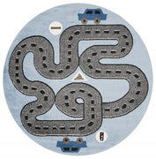 5’ Round Blue Imaginative Racetrack Area Rug