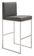 43" Gray Faux Leather And Chrome Low Back Bar Height Chair With Footrest