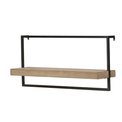 Minimal Rectangular Iron and Wood Wall Shelf