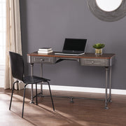 50" Brown And Silver Writing Desk With Two Drawers
