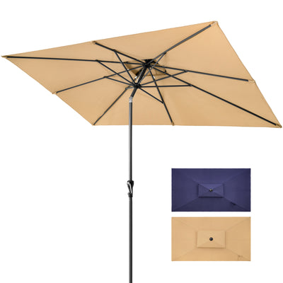 10' Tan Polyester Rectangular Tilt Market Patio Umbrella