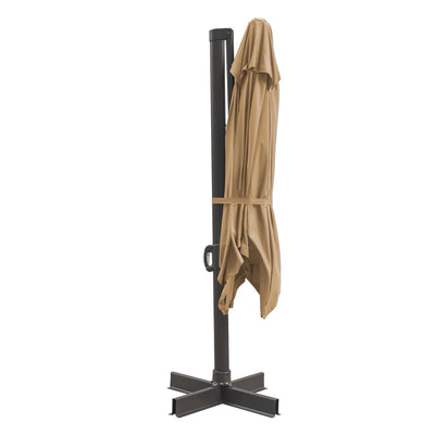 10' Tan Polyester Square Tilt Cantilever Patio Umbrella With Stand