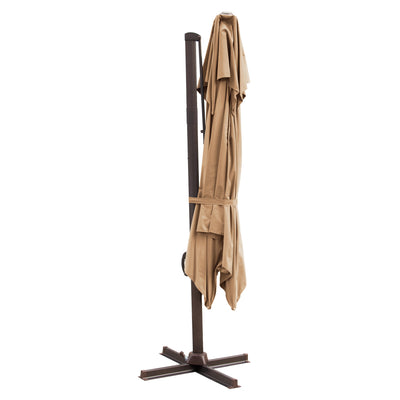 10' Tan Polyester Square Tilt Cantilever Patio Umbrella With Stand