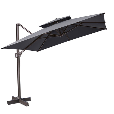 11' Dark Gray Polyester Square Tilt Cantilever Patio Umbrella With Stand