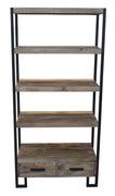 71" Rustic Distressed Solid Wood Oak And Black Four Tier Etagere Bookcase