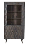 70" Dark Gray Distressed Solid Wood Three Tier Two Door Bookcase