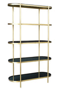 75" Black And Gold Glass and Iron Four Tier Etagere Bookcase