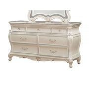 66" Pearl White Solid And Manufactured Wood Seven Drawer Standard Dresser
