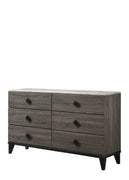 61" Faux Marble Rustic Gray Oak Six Drawer Standard Dresser