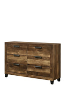 57" Rustic Oak Finish Manufactured Wood Six Drawer Standard Dresser