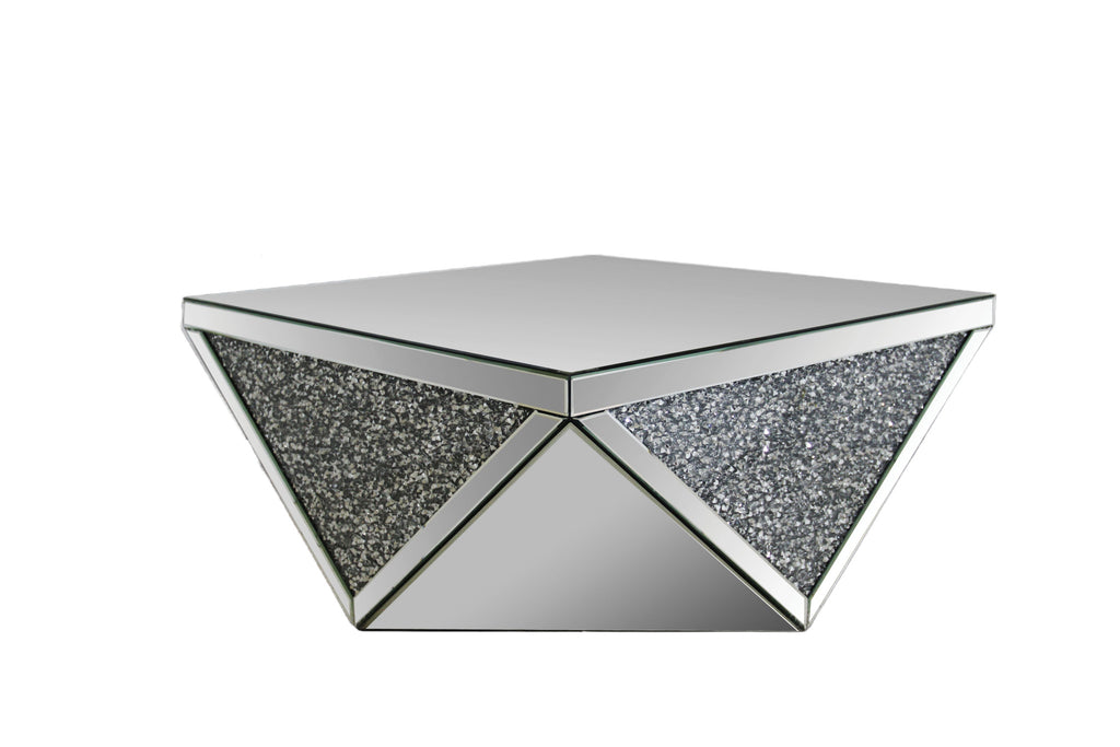 38" Mirrored Wood Square Top Geo Base Coffee Table