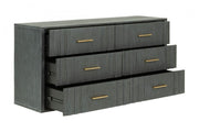63" Dark Grey Solid And Manufactured Wood Six Drawer Standard Dresser