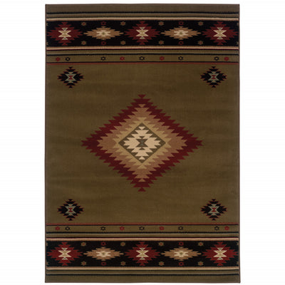 5' X 8' Green Southwestern Power Loom Stain Resistant Area Rug