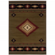 6' X 9' Green Southwestern Power Loom Stain Resistant Area Rug