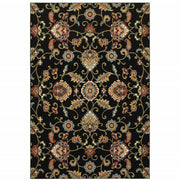 8' X 11' Black Red Green Ivory Salmon And Yellow Floral Power Loom Stain Resistant Area Rug