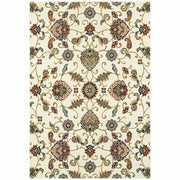 2' X 4' Ivory Green Blue Red Salmon And Yellow Floral Power Loom Stain Resistant Area Rug