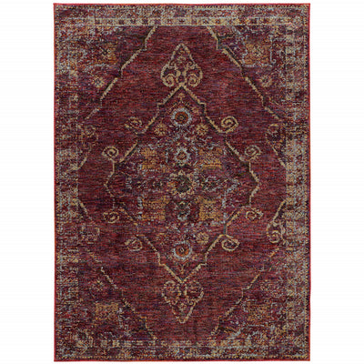 2' X 3' Red And Gold Oriental Power Loom Stain Resistant Area Rug