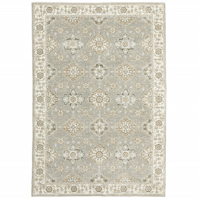 2' X 3' Grey Ivory Tan Brown And Gold Oriental Power Loom Stain Resistant Area Rug