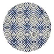 '9' Ivory Blue And Gray Round Abstract Distressed Stain Resistant Area Rug