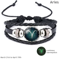 Zodiac Beaded Leather Bracelet, Birth Sign Symbol