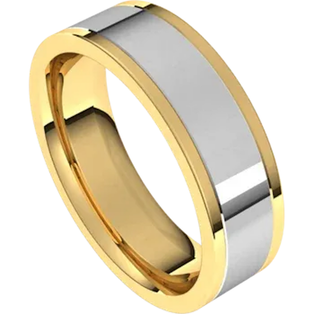 14K Yellow and White Gold Comfort Fit Flat Band