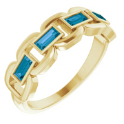 Natural London Blue Topaz Chain Link Ring 14k Gold