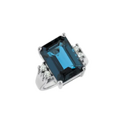 Emerald Cut Natural London Blue Topaz & Diamond Accents Ring