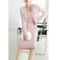 3 Piece Wool Blend Checkered Pattern Knit Suit