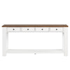 63" Pine Wood Console Table with 4 Drawers and 1 Bottom Shelf for Entryway Hallway Easy Assembly 63 inch Long Sofa Table  (Antique White+ Brown Top)