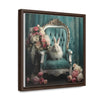 Shabby Chic Chair, Flowers and White Bunny Framed Canvas