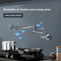 Pot Filler Faucet, Modern Brass Pot Filler Two-Attachment Wall Mount Folding Kitchen Pot Filler Swing Arm