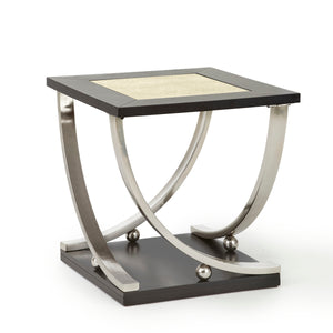 Transitional Style Statement End Table - Dramatic Stainless Steel Legs, Antiqued Mirror Top Insert - Classic with a Modern Twist