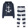Hooded Drawstring Boat Anchor Top & Striped Pants 2 Piece Set