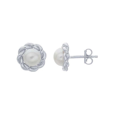 Sterling Silver Pearl-Set Rope Post Earrings